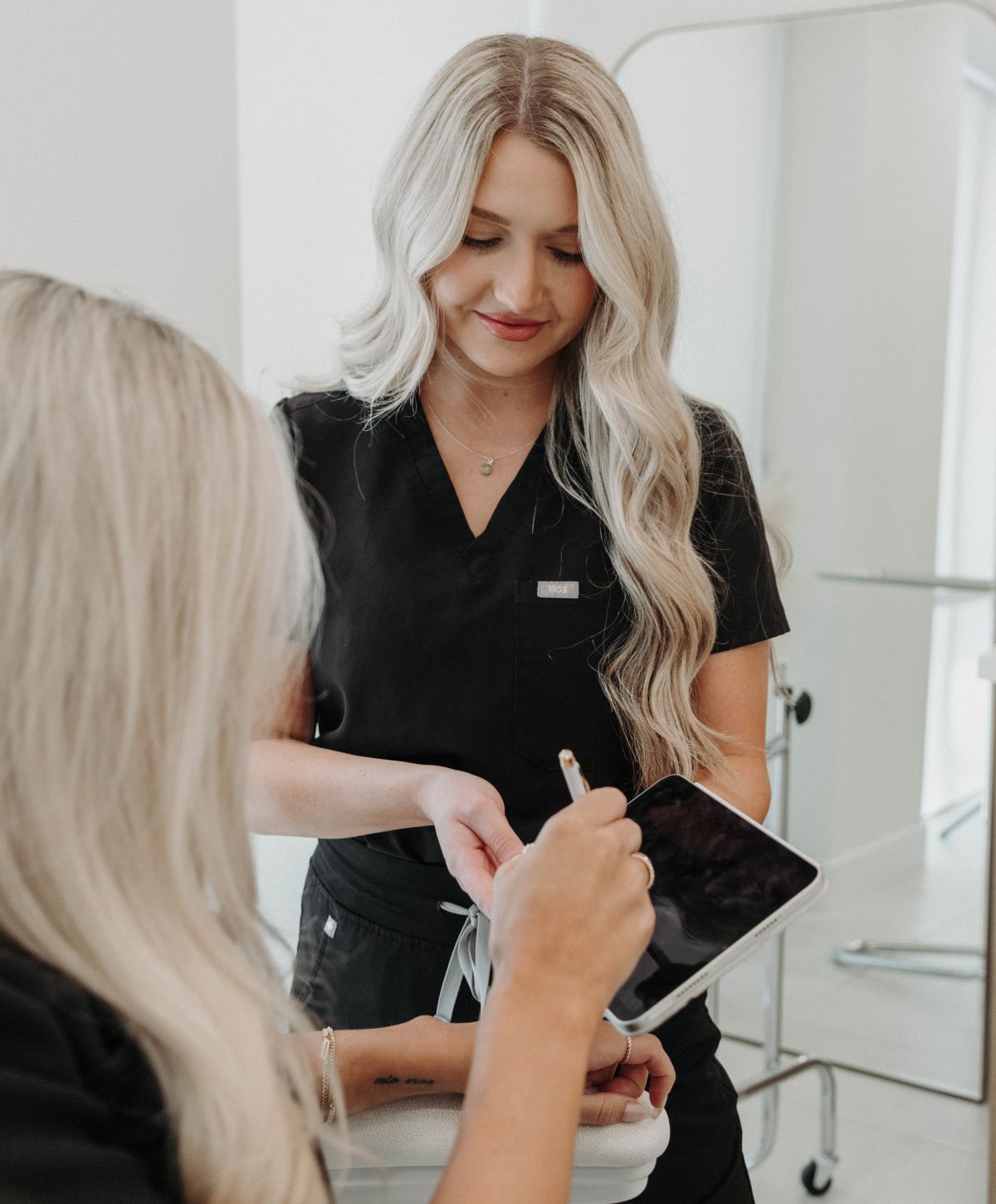 Two professionals engaged in a consultation.